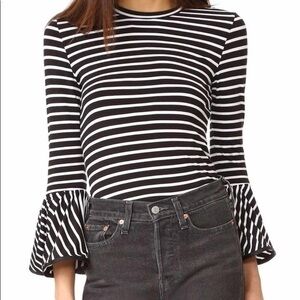 Style Mafia Black White Stripe Poppy Bell Sleeve Shirt Medium
